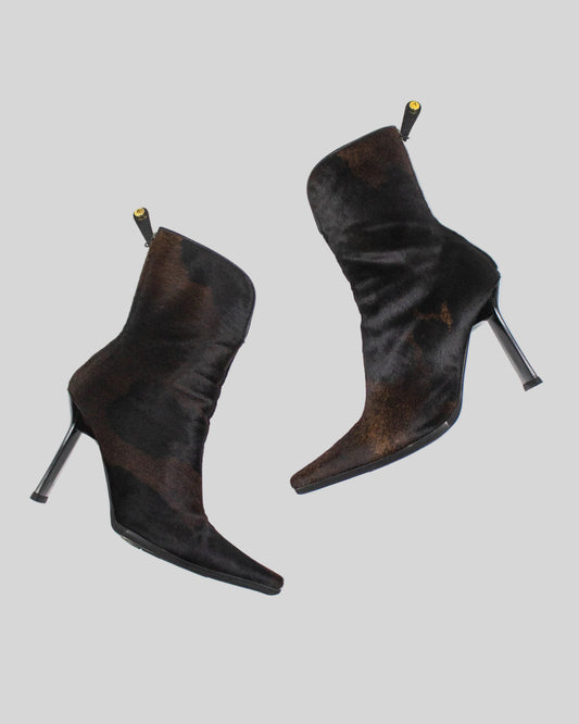 Vintage Vicini Giuseppe Zanotti Cow Print Ponyhair Ankle Boots / 36.5 (US 6.5)