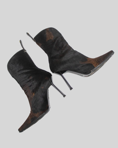 Vintage Vicini Giuseppe Zanotti Cow Print Ponyhair Ankle Boots / 36.5 (US 6.5)