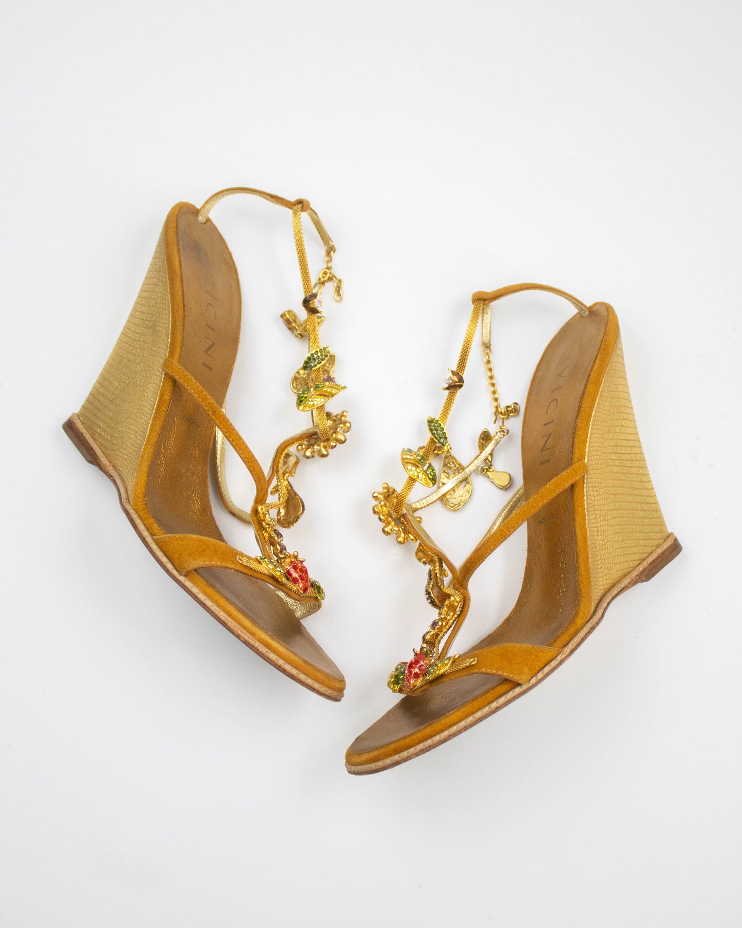 Vintage Vicini Giuseppe Zanotti Crystal Leaf Fruit Detail Wedge Heels / 38 (US 8)