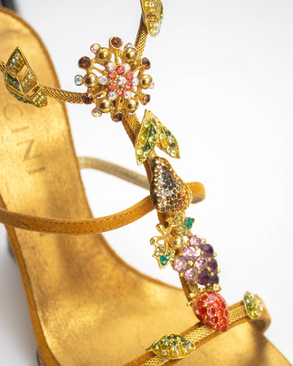 Vintage Vicini Giuseppe Zanotti Crystal Leaf Fruit Detail Wedge Heels / 38 (US 8)