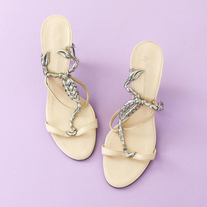 Vintage Vicini Giuseppe Zanotti Leather Sandals Scorpion Charm Heels Mules / 40 (US 10)