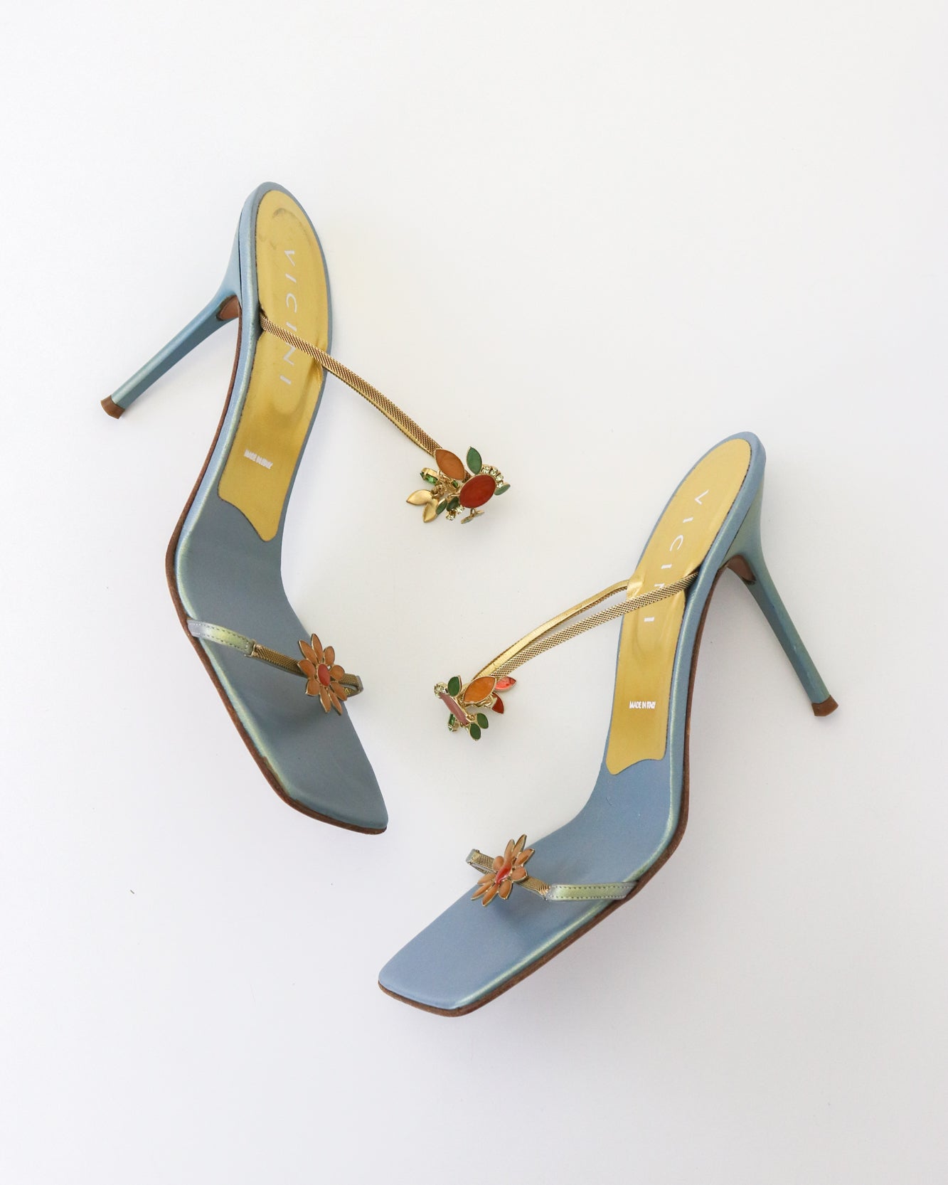 Vintage Vicini Giuseppe Zanotti Metallic Blue Square Toe Bejeweled Mule Heels / 38 (US 8)