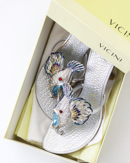 Vintage Vicini Giuseppe Zanotti Silver Fish Thong Mule Heels / 37 (US 7)