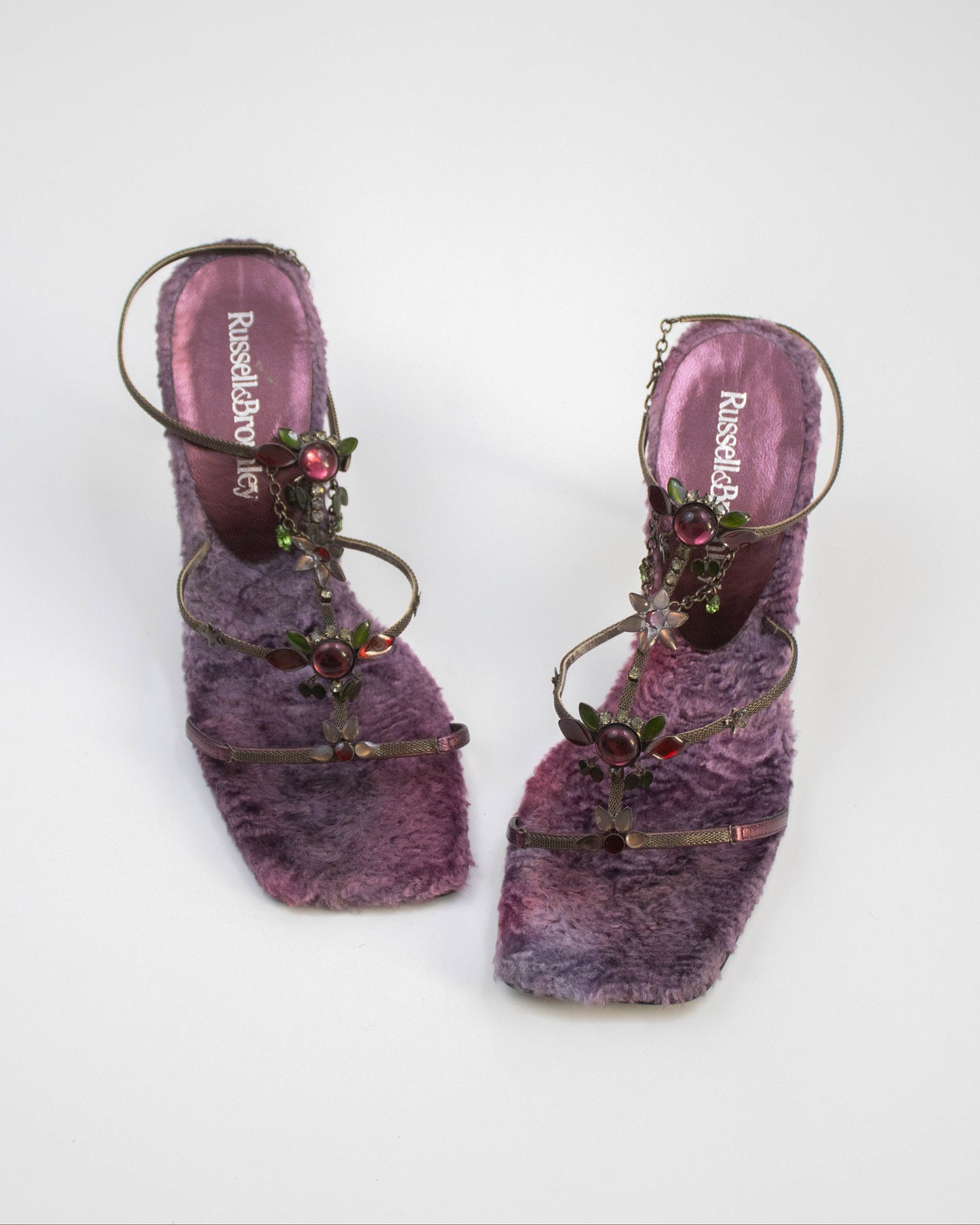 Vintage Vicini Russell&Bromley Purple Fur Jewel Heels / 38 (US 8)