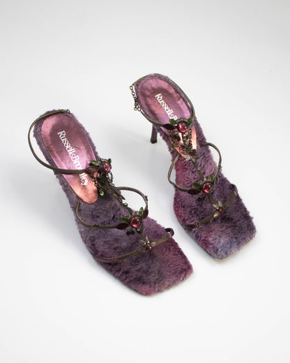 Vintage Vicini Russell&Bromley Purple Fur Jewel Heels / 38 (US 8)
