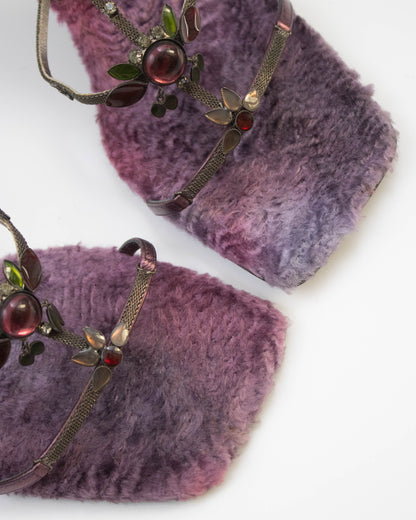 Vintage Vicini Russell&Bromley Purple Fur Jewel Heels / 38 (US 8)
