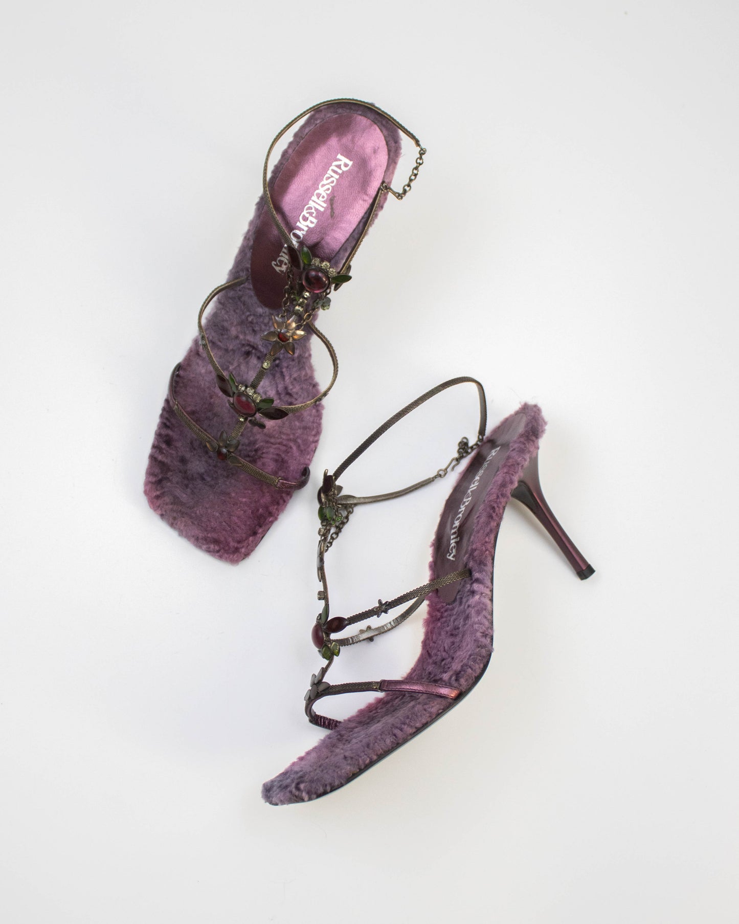 Vintage Vicini Russell&Bromley Purple Fur Jewel Heels / 38 (US 8)