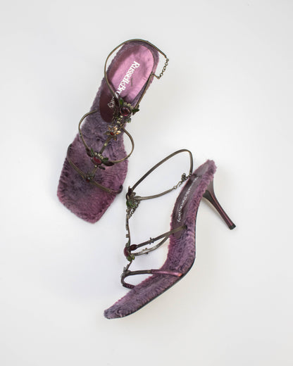 Vintage Vicini Russell&Bromley Purple Fur Jewel Heels / 38 (US 8)