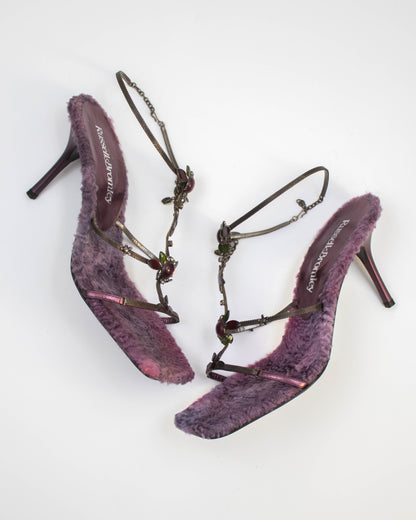 Vintage Vicini Russell&Bromley Purple Fur Jewel Heels / 38 (US 8)