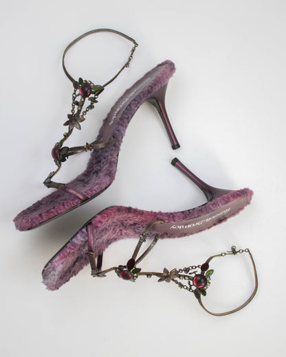 Vintage Vicini Russell&Bromley Purple Fur Jewel Heels / 38 (US 8)