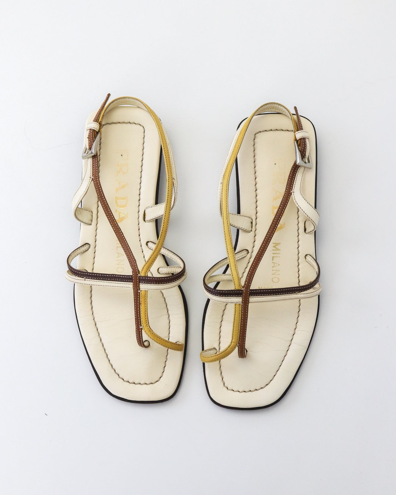 Vintage Prada Leather Flat Sandals As seen on Carolyn Bessette Kennedy / 34.5 (US 4.5)