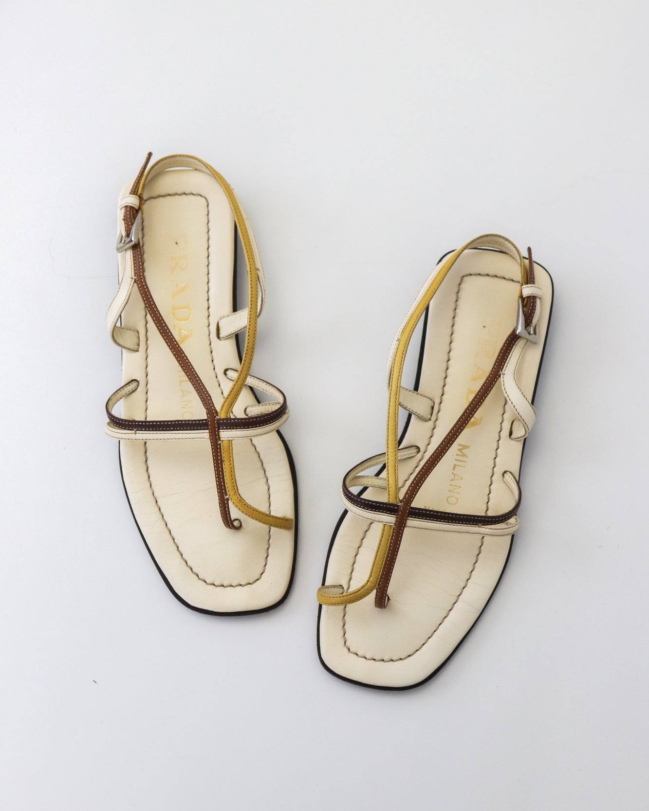 Vintage Prada Leather Flat Sandals As seen on Carolyn Bessette Kennedy / 34.5 (US 4.5)