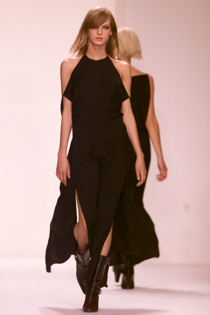 Vintage F/W 2001 Calvin Klein Collection Long Black Silk Dress Runway Gown / S-M