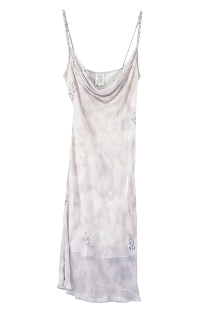 NWT Vintage Maria Grazia Severi Pale Lilac Viscose Slip Dress Rhinestones Straps / IT 42 (S-M)
