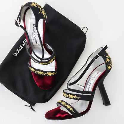 Vintage S/S 1998 Dolce&Gabbana Black Satin Embroidered Heels / 36 (US 6)