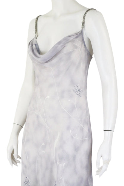 NWT Vintage Maria Grazia Severi Pale Lilac Viscose Slip Dress Rhinestones Straps / IT 42 (S-M)