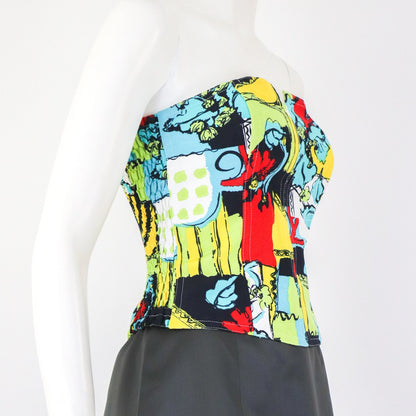 Vintage Laurel by Escada Boned Corset Strapless Graphic Print Top / S-M