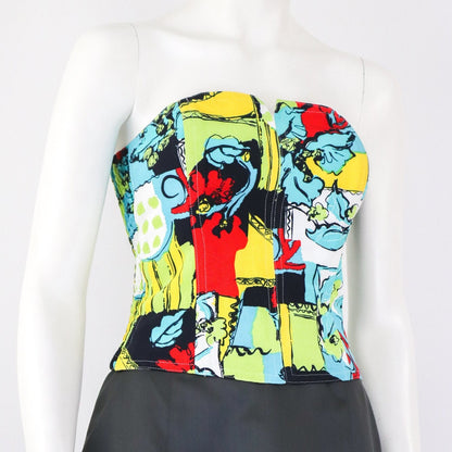 Vintage Laurel by Escada Boned Corset Strapless Graphic Print Top / S-M