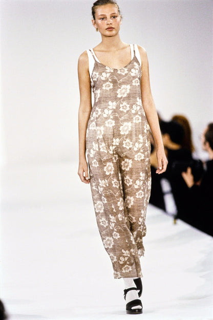 Vintage S/S 1994 Calvin Klein Collection Beige Silk Floral Print Runway Top / S