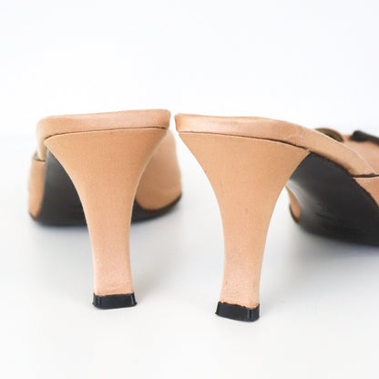 Vintage 2000s Prada Nude Satin Pointed Toe Flared Kitten Heel Mules / 37.5 (US 7.5)