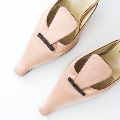Vintage 2000s Prada Nude Satin Pointed Toe Flared Kitten Heel Mules / 37.5 (US 7.5)