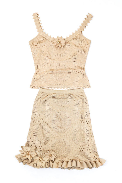 Vintage 2000s Adam Jones Paris Designer Skirt Suit Crochet Lace Dress / S