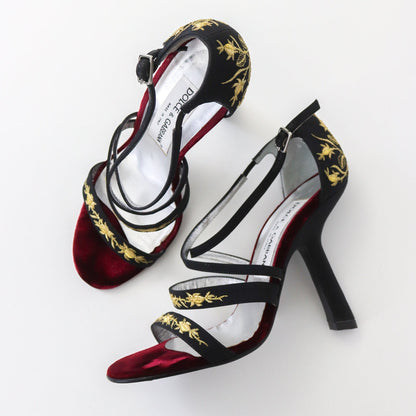Vintage S/S 1998 Dolce&Gabbana Black Satin Embroidered Heels / 36 (US 6)