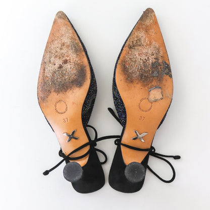 Vintage Muxart Barcelona Pointed Toe Mules Lace Up Kitten Heels / 37 (US 7)