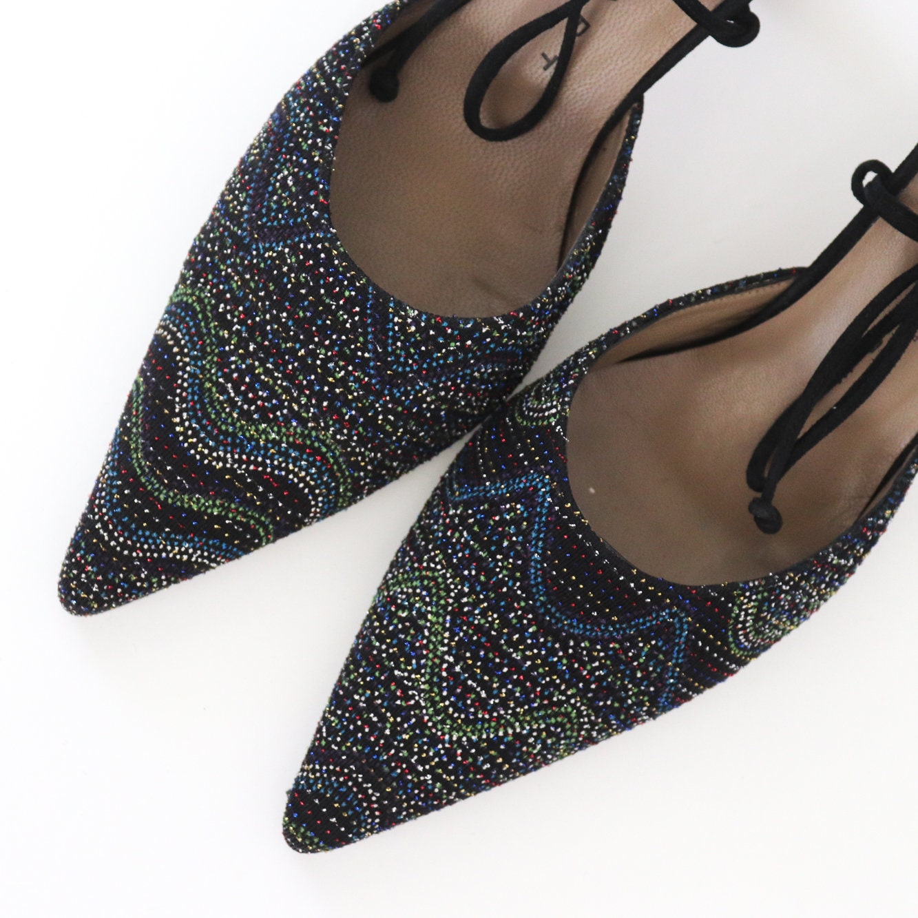 Vintage Muxart Barcelona Pointed Toe Mules Lace Up Kitten Heels / 37 (US 7)
