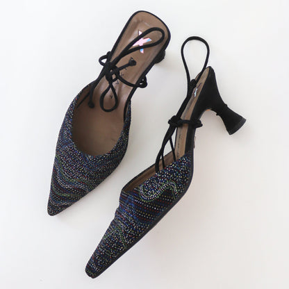 Vintage Muxart Barcelona Pointed Toe Mules Lace Up Kitten Heels / 37 (US 7)