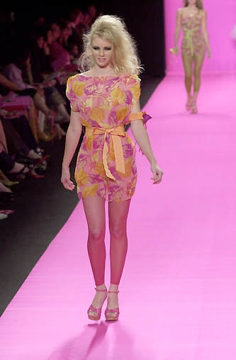 Vintage S/S 2001 Betsey Johnson Pink Silk Floral Print Tie Front Dress / XS