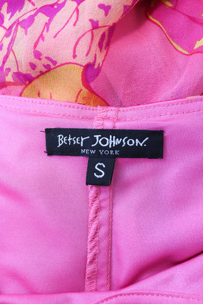Vintage S/S 2001 Betsey Johnson Pink Silk Floral Print Tie Front Dress / XS