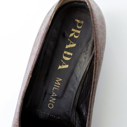 Vintage 1990s Prada Milano Reptile Lizard Leather Classic Loafer Shoes / 37.5 (US 7.5)