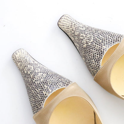 Vintage 2000s Prada Satin D'Orsay Lizard Trim Flared Heel Pumps / 39 (US 9)