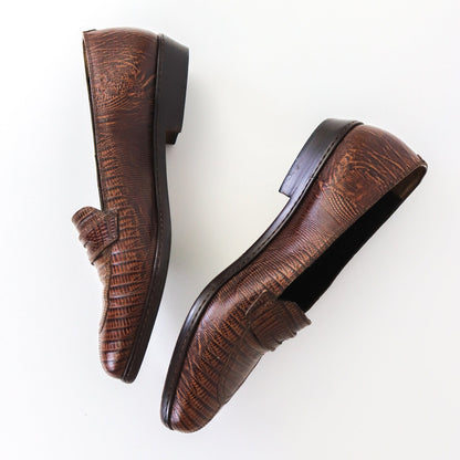 Vintage 1990s Prada Milano Reptile Lizard Leather Classic Loafer Shoes / 37.5 (US 7.5)