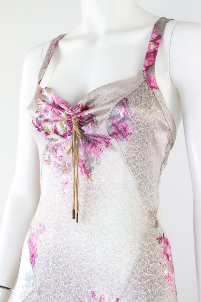 NWT Vintage 2000s Roberto Cavalli Just Cavalli Silk Asymmetric Floral Print Dress / IT 42 (S)