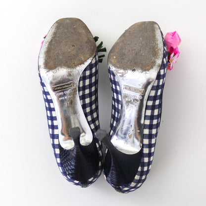 Vintage S/S 2006 Dolce&Gabbana Gingham Plaid Flower Detail Heels / 37 (US 7)