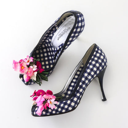 Vintage S/S 2006 Dolce&Gabbana Gingham Plaid Flower Detail Heels / 37 (US 7)