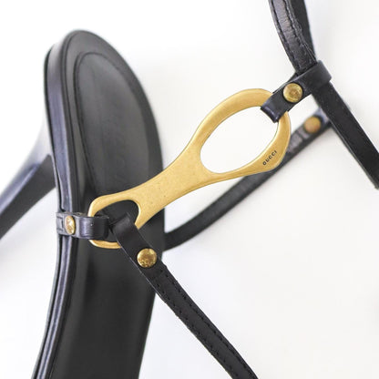 Vintage Gucci by Tom Ford Black Leather Metal Horsebit Detail Heels / 36.5 (US 6.5)