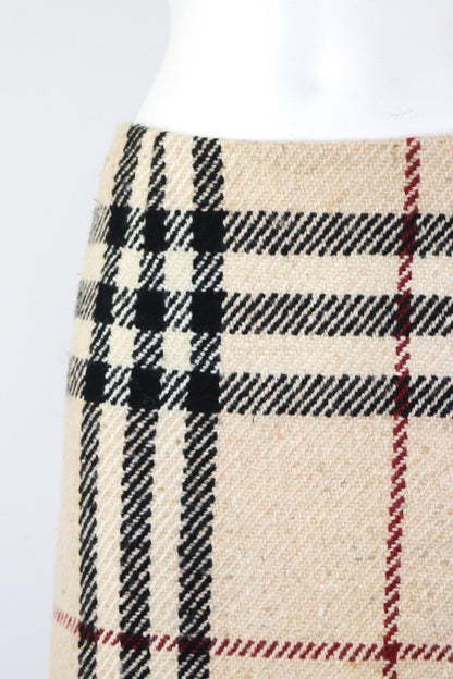 Vintage F/W 2000 Burberry Classic Giant Nova Check Thick Textured Wool Midi Skirt / S