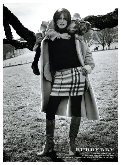 Vintage F/W 2000 Burberry Classic Giant Nova Check Thick Textured Wool Midi Skirt / S