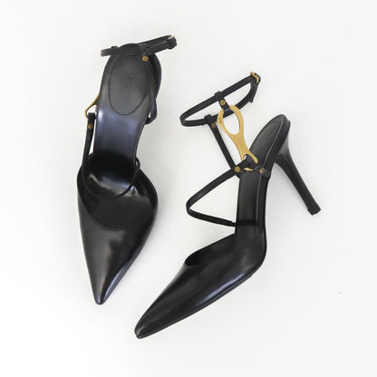 Vintage Gucci by Tom Ford Black Leather Metal Horsebit Detail Heels / 36.5 (US 6.5)