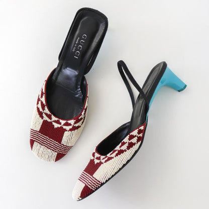 Vintage S/S 1999 Gucci Tom Ford Runway Beaded Slingback Kitten Heels Mules / 38.5 (US 8.5)