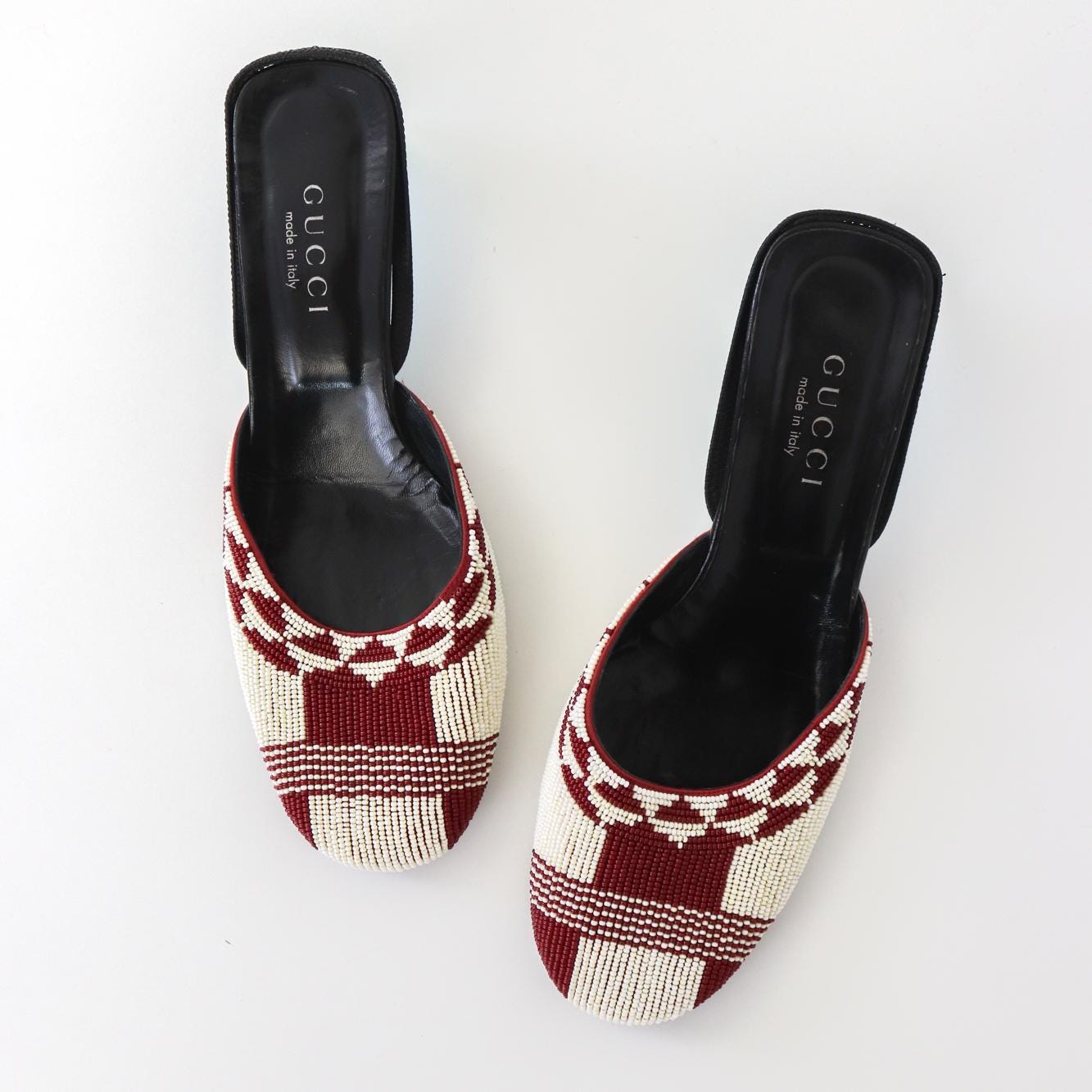 Vintage S/S 1999 Gucci Tom Ford Runway Beaded Slingback Kitten Heels Mules / 38.5 (US 8.5)
