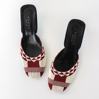 Vintage S/S 1999 Gucci Tom Ford Runway Beaded Slingback Kitten Heels Mules / 38.5 (US 8.5)