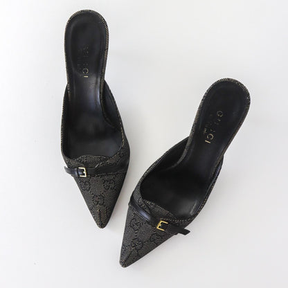 Vintage Gucci by Tom Ford Gray Denim Monogram Canvas Mules / 36 (US 6)