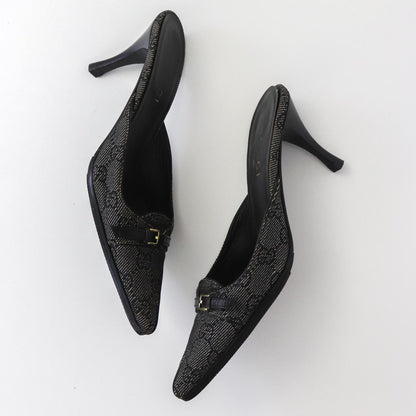Vintage Gucci by Tom Ford Gray Denim Monogram Canvas Mules / 36 (US 6)