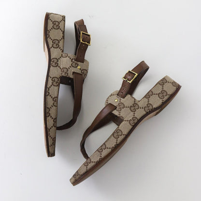 Vintage 2000s Gucci Canvas Leather Beige GG Monogram Thong Sandals / 35 (US 5)