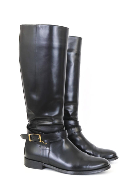 Vintage 2000s Burberry Adelaide Black Leather Riding Boots / 37 (US 7)
