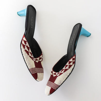 Vintage S/S 1999 Gucci Tom Ford Runway Beaded Slingback Kitten Heels Mules / 38.5 (US 8.5)